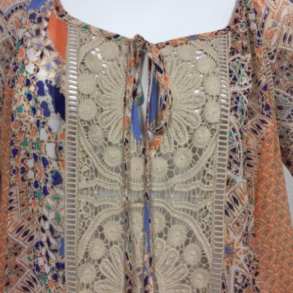 Anthropologie Meadow Rue Silk Crochet Flower Boho Blouse - Picture 3 of 8